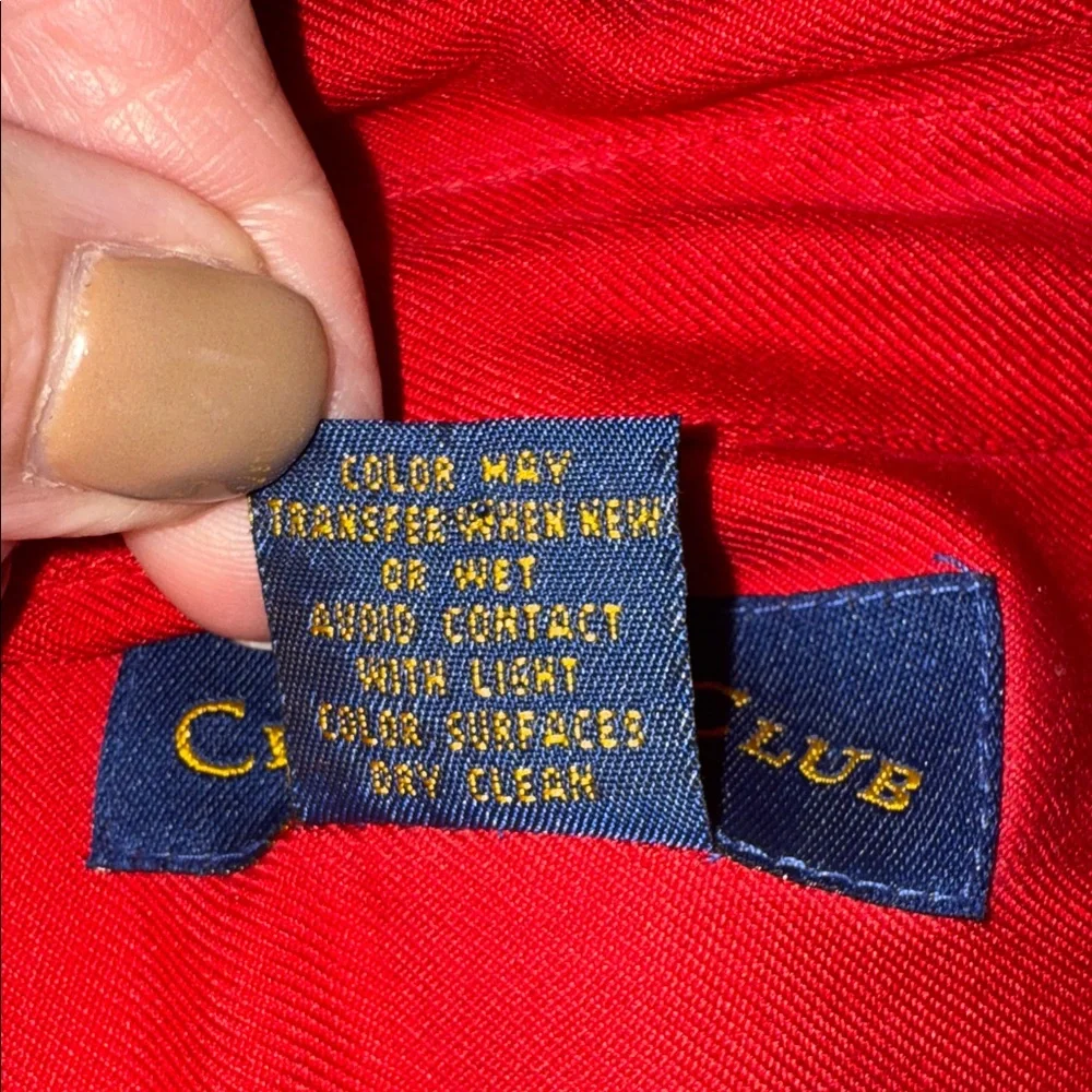 Charter Club Red Classic Button up Silk Blouse‎ Preppy Crest Logo Pocket Size 16